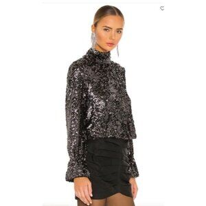 Free People moonstruck Sequin Long Sleeve Blouse  Open Back bell sleeve size XL